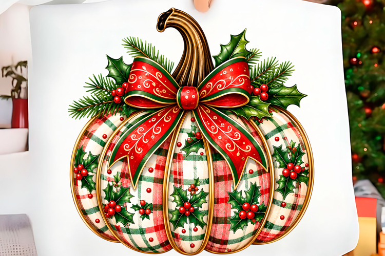 Plaid Christmas Pumpkin Holiday Png example image 1