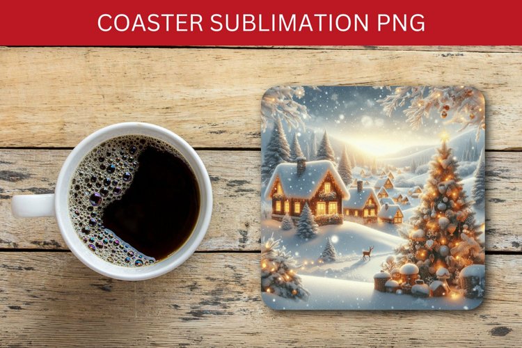 square coaster - christmas winter village