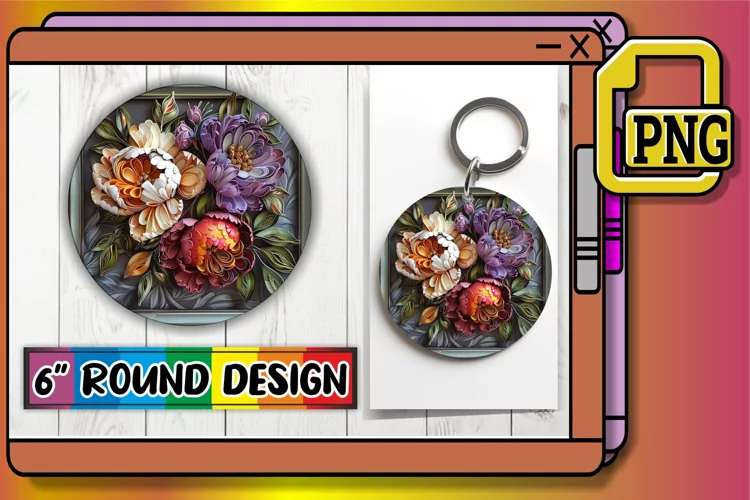 3D Blooming Flowers Keychain Circle Design Spring