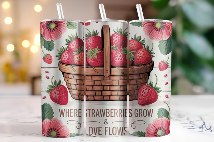 Where Strawberries Grow & Love Flows Tumbler Wrap