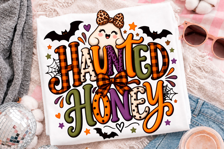 Haunted Honey Halloween Cute Ghost Spooky Season T-Shirt Des