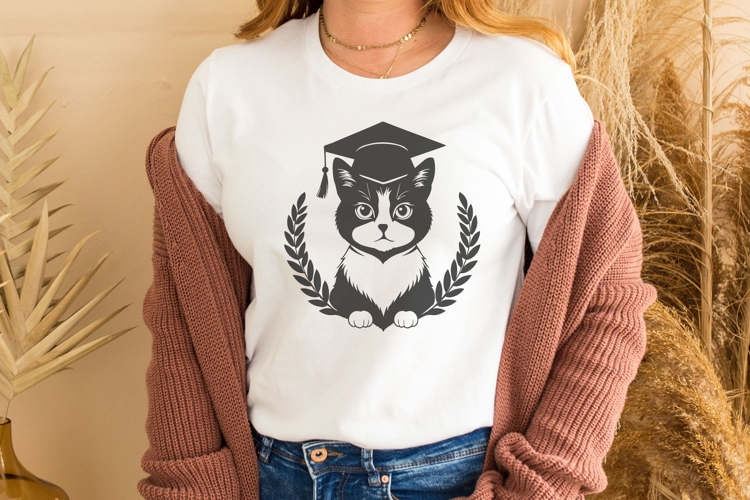 Cat with Graduation Cap and Laurels, SVG PNG