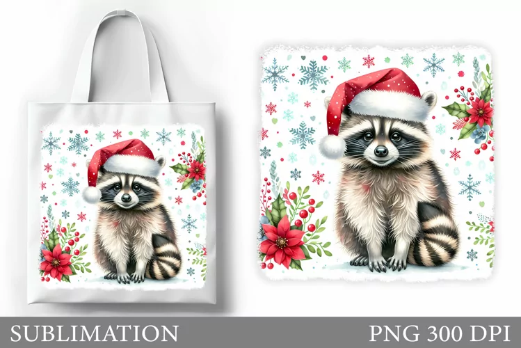 Christmas Raccoon Tote Bag. Christmas Tote Bag Sublimation