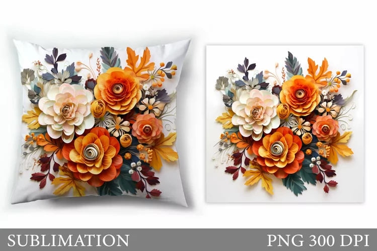 3D Flowers Pillow Design. Floral Sublimation