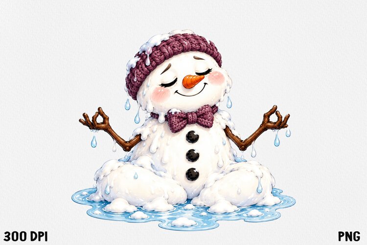 Funny Melting Snowman PNG Christmas Clipart example image 1