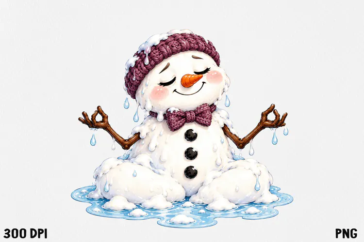 Funny Melting Snowman PNG Christmas Clipart