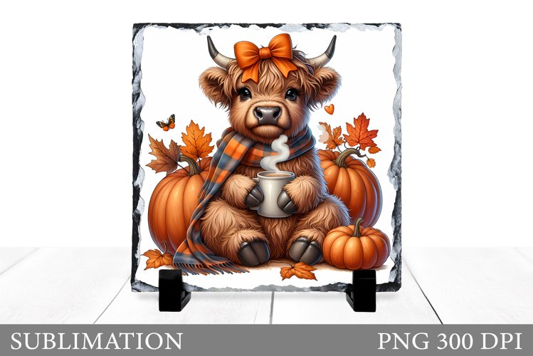 Cute Cow Sublimation. Fall Cow Slate Sublimation example image 1