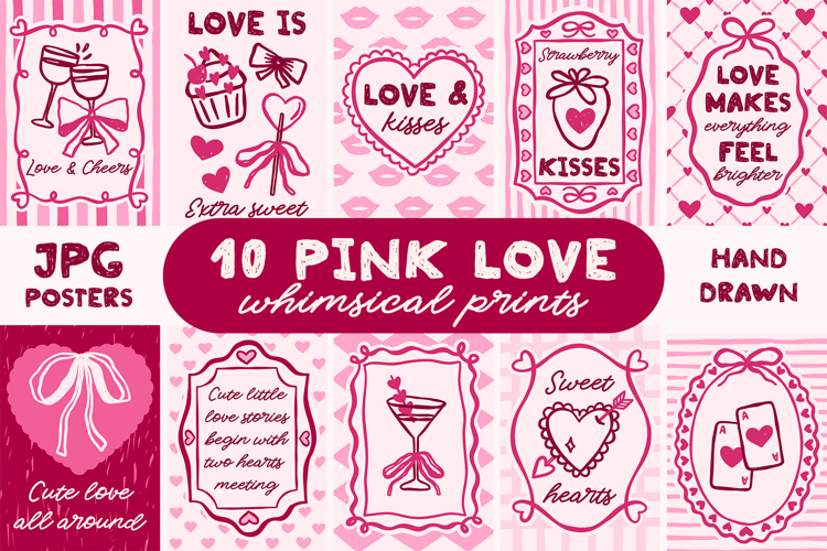 10 Coquette Pink Love Wall Art Bundle