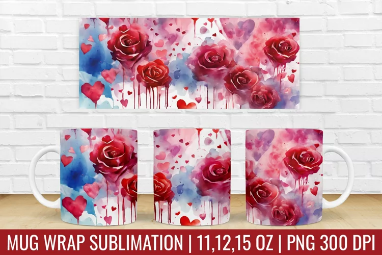 Valentines Day Roses Mug Wrap | Mug Watercolor Design