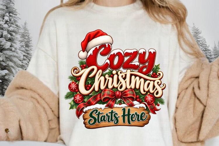 Cozy Christmas Starts Here Cute Holiday Typography PNG example image 1