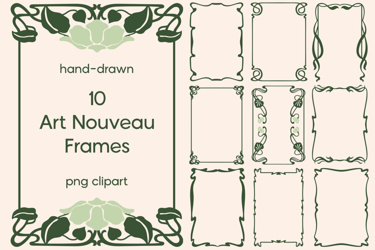 Hand Drawn Art Nouveau Wedding Frames PNG Clipart example image 1