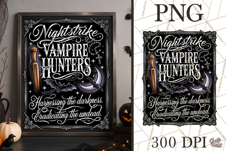 Nightstrike Vampire Hunters Halloween Sign PNG Graphic Art