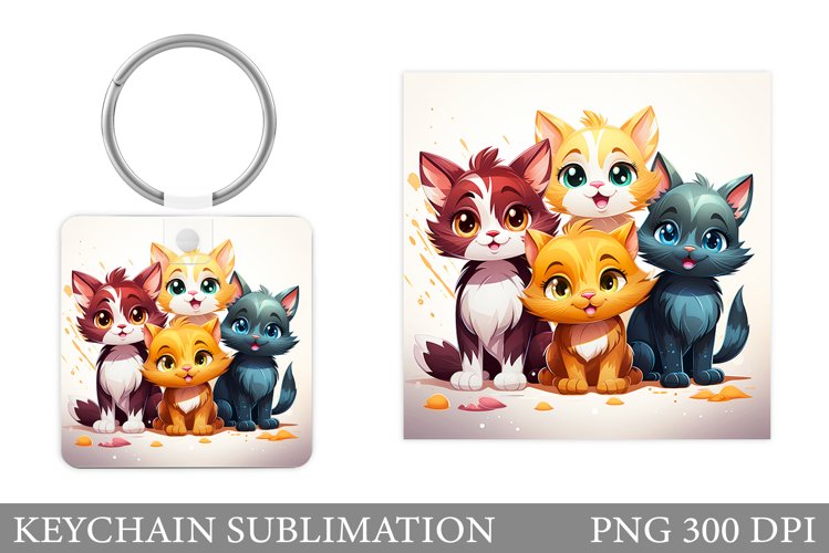 Cute Cat Keychain Design. Funny Cat Keychain Sublimation example image 1
