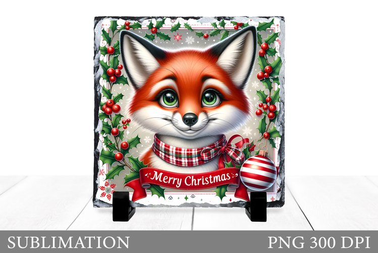 Christmas Fox Sublimation. Christmas Fox Slate Design example image 1