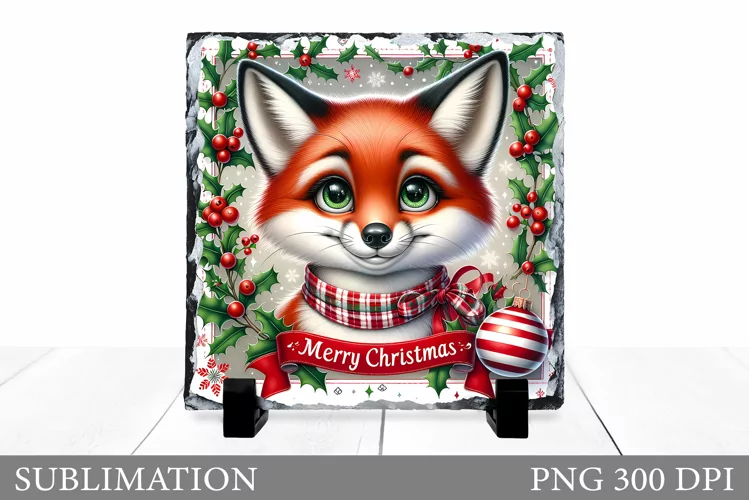 Christmas Fox Sublimation. Christmas Fox Slate Design