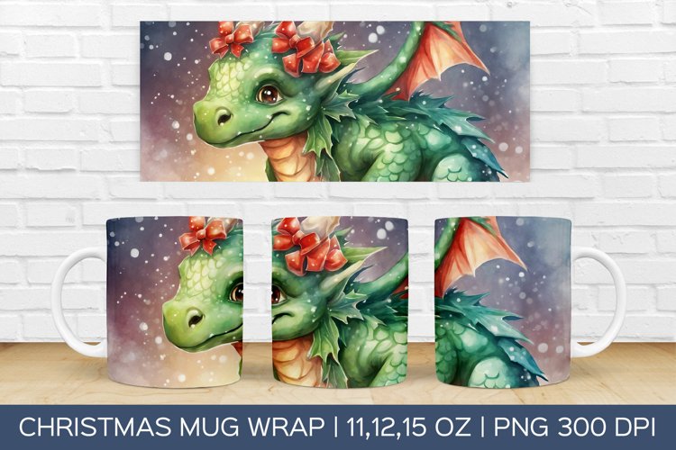Christmas Dragon Mug Wrap | Christmas Sublimation Design example image 1