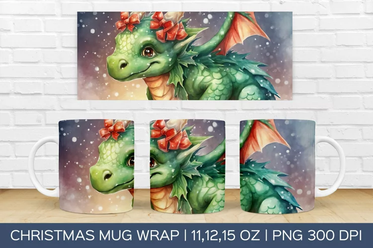 Christmas Dragon Mug Wrap | Christmas Sublimation Design