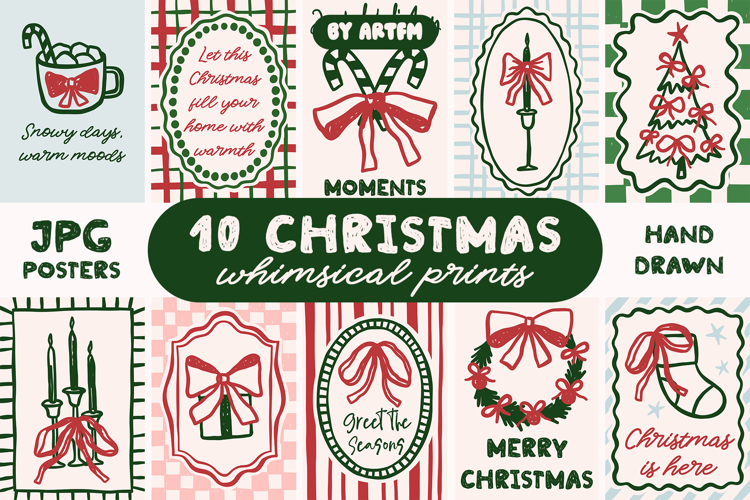 10 Coquette Christmas Wall Art Bundle