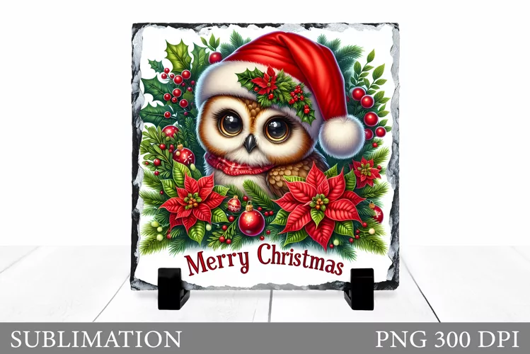 Christmas Owl Sublimation. Christmas Owl Slate Design