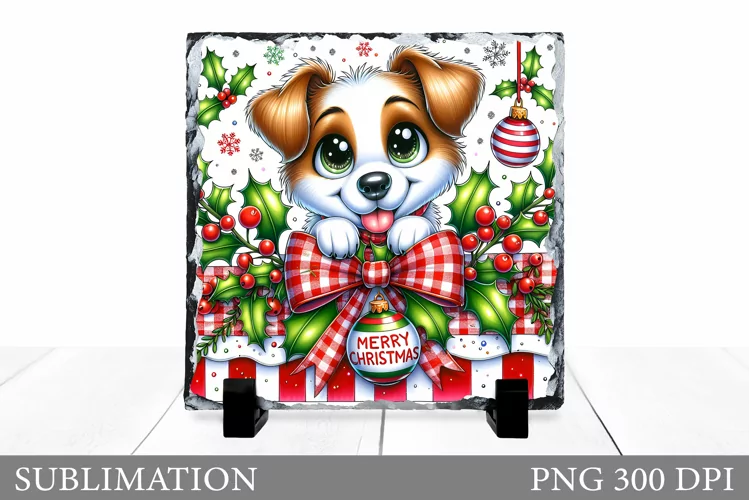Christmas Dog Sublimation. Christmas Slate Sublimation