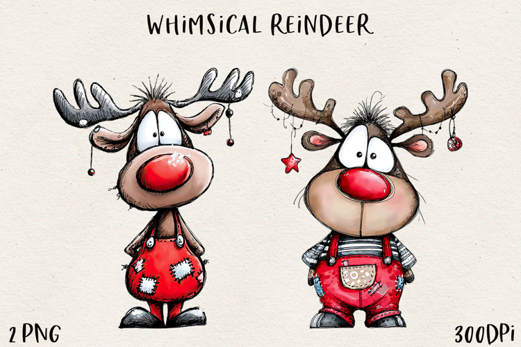 Cute Whimsical Christmas Reindeer Clipart Holiday PNG