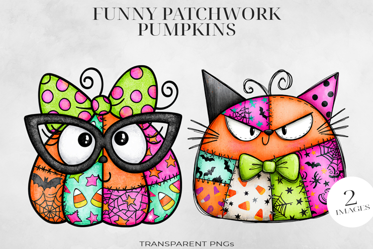 Patchwork Halloween Pumpkin PNG, Stitched Clipart