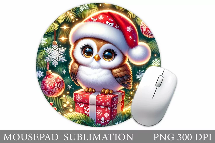 Cute Owl Mouse Pad. Christmas Mouse Pad Design