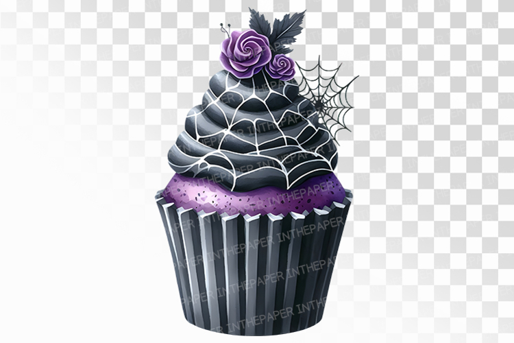 Gothic Purple Cupcake With Spiderweb PNG