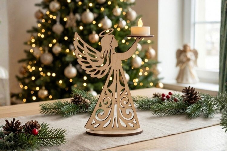 Christmas Angel Candle Holder Laser Cut | Glowforge | SVG example image 1