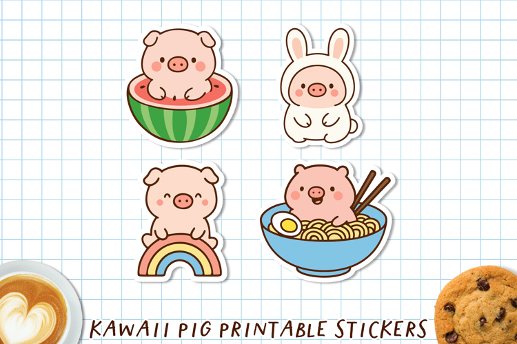 Kawaii Pig Stickers | Cute Cartoon Pigs PNG & Cricut Sheet.