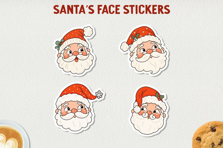 Santa Face Stickers, Cute Christmas Santa Stickers. example image 1