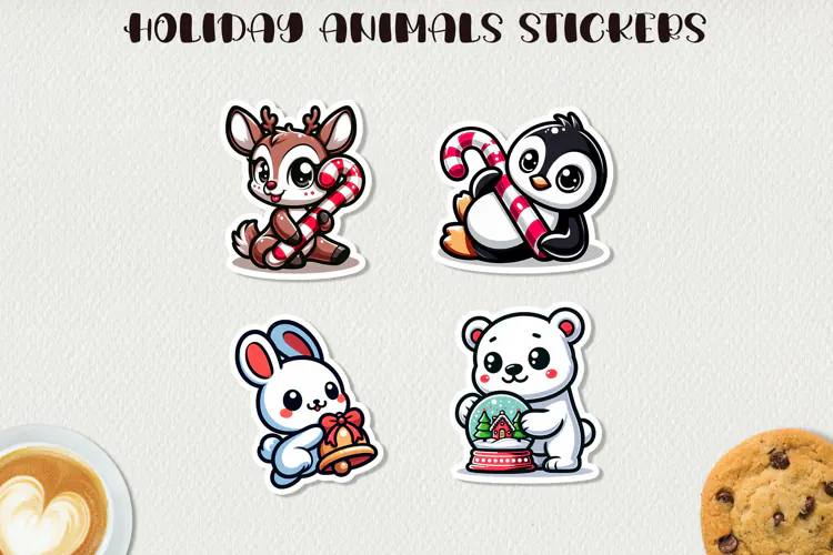 Cute Christmas Animals Stickers Kawaii Holiday Stickers