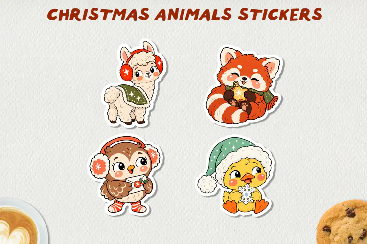 Cute Christmas Animals Printable Stickers.