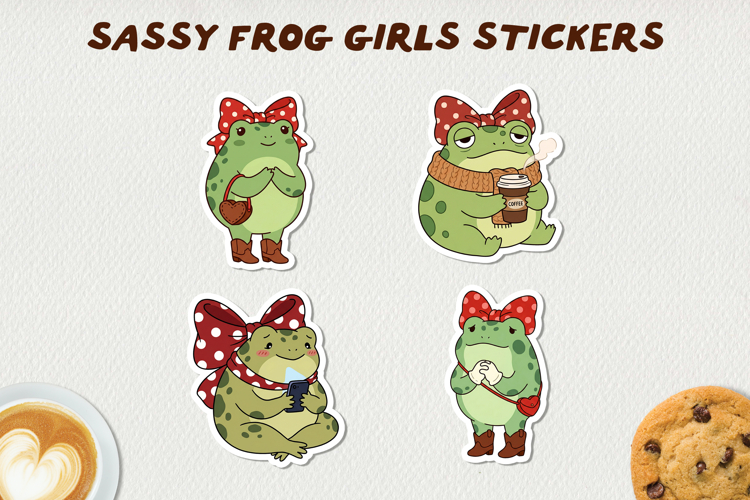 Sassy Frog Girls Stickers PNG Cute Kawaii Frog Clipart