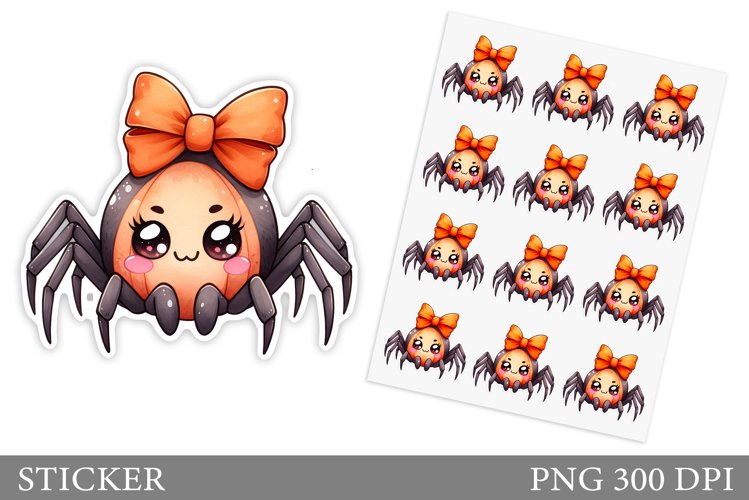 Cute Spider Sticker Template. Halloween Sticker Design