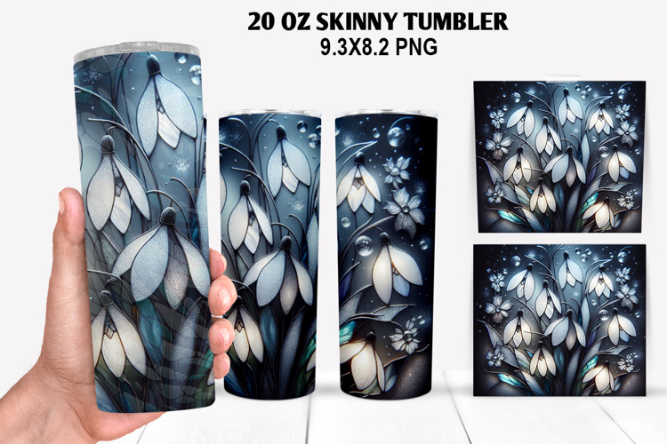Florals Skinny Tumbler 20oz Wrap Design, Winter Tumbler PNG