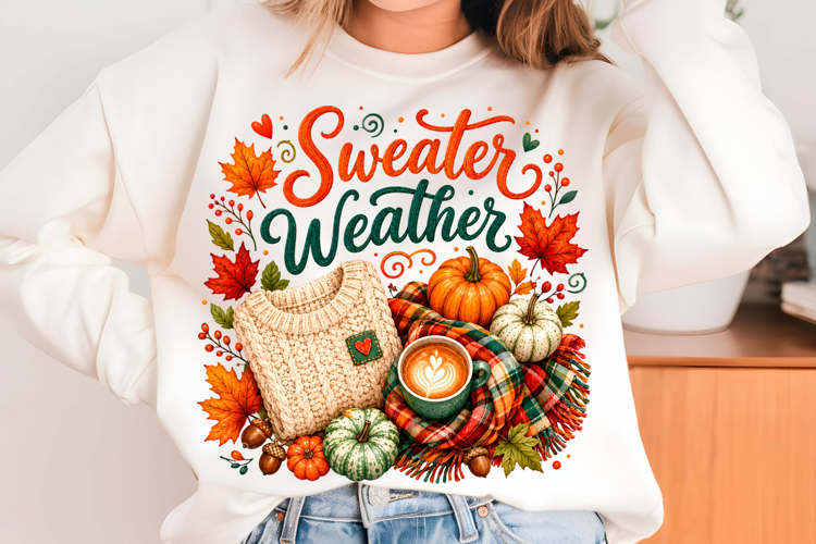 Sweater Weather PNG Cozy Fall Coffee Pumpkin Sublimation
