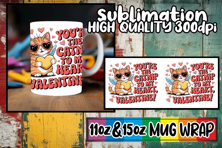 Sweet memories 11oz 15oz sublimation wrap, Valentines Cat