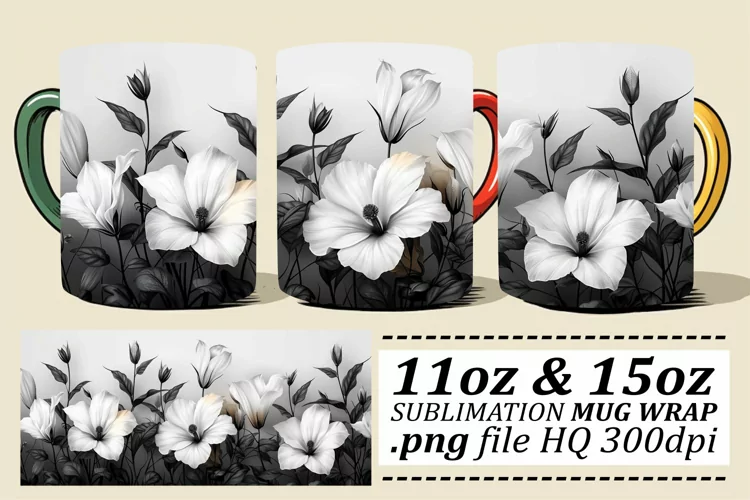 Spring Flower Design Mug Wrap - Pattern 11oz 15oz