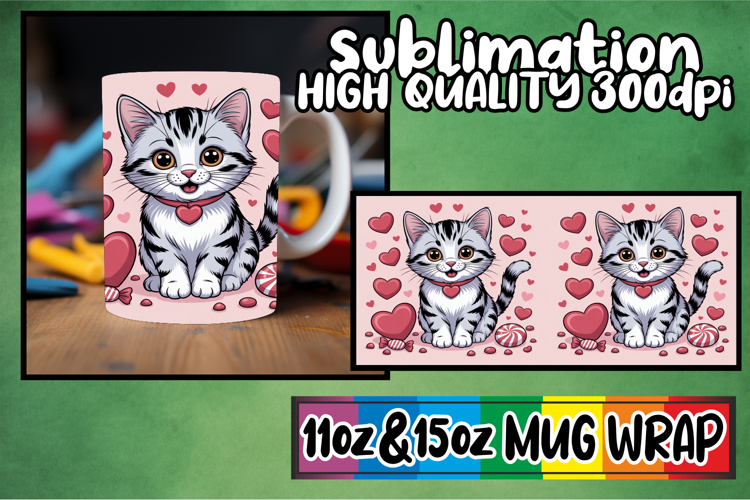 Dreamy nights sublimation mug wrap, Valentines Cat