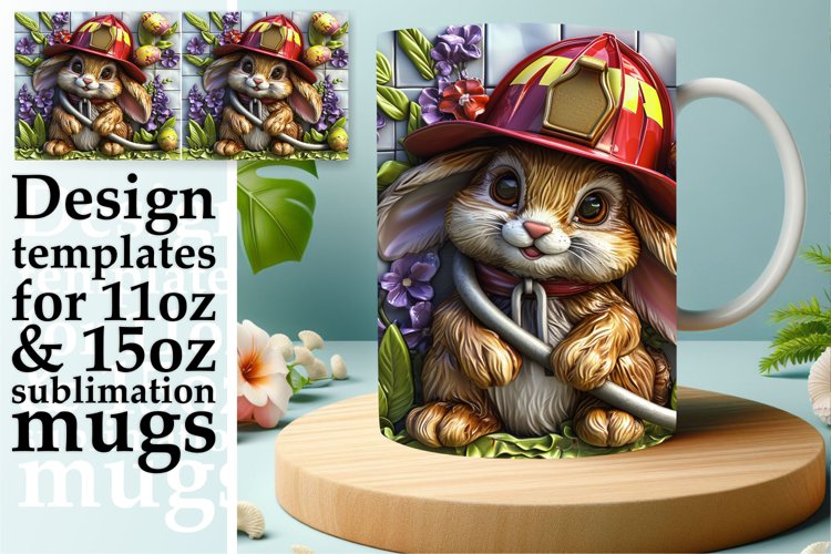 Playful 3D Easter Bunny Mug Sublimation 11oz