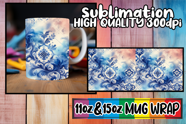 Sunny outlook 11oz 15oz mug wrap, Watercolor Pattern