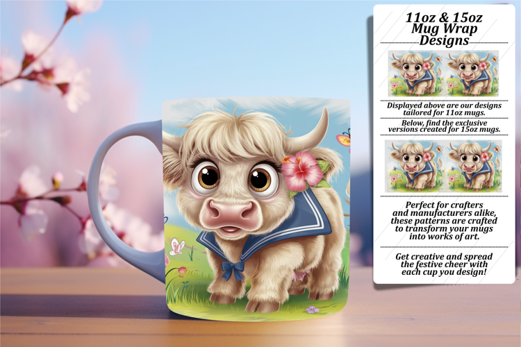 ELEGANT PNG for 15oz Mug Wrap , Cute Cow