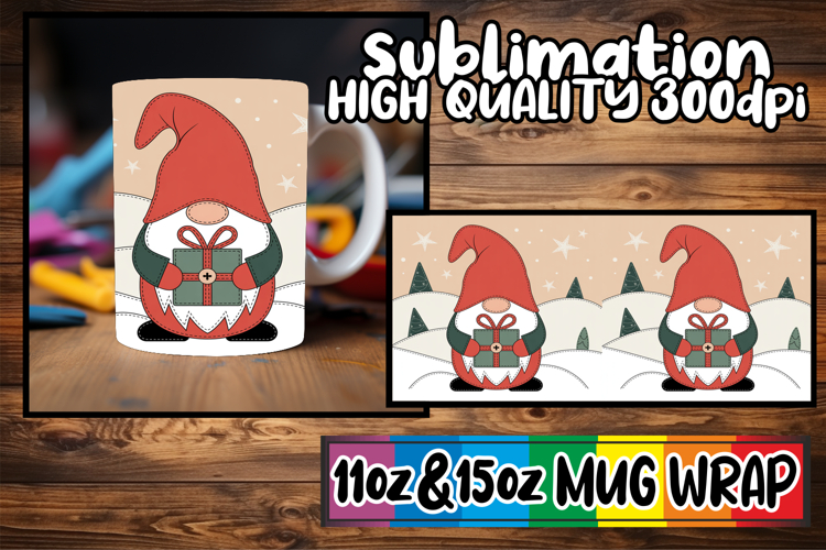 Joyful nights sublimation mug wrap, Gnomes