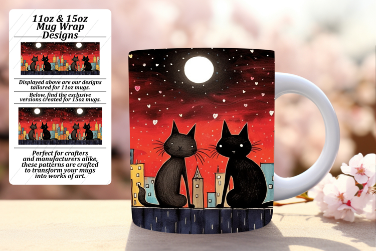 Sublimation 15oz Mug Wrap Png Template , Cute Cat