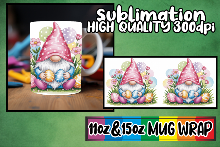 Radiant hearts 11oz 15oz sublimation wrap, Easter Gnomes