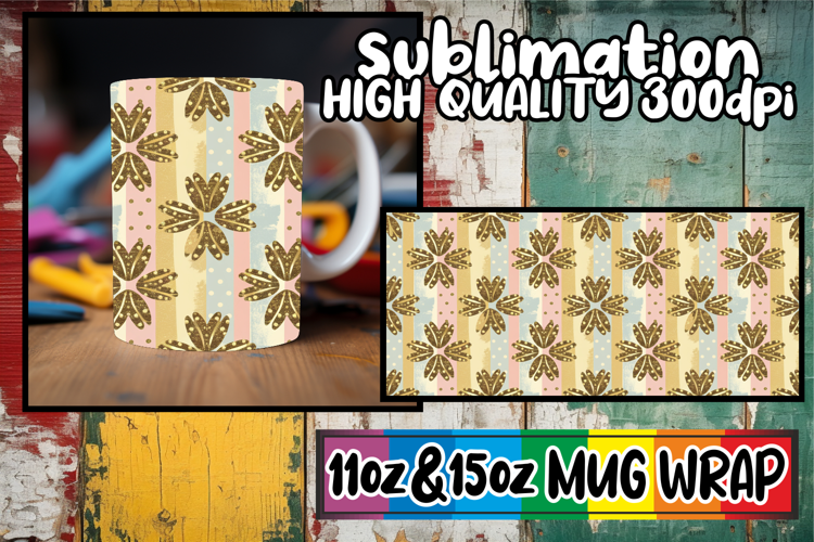 Blissful heart 11oz 15oz sublimation wrap, Gold Flower