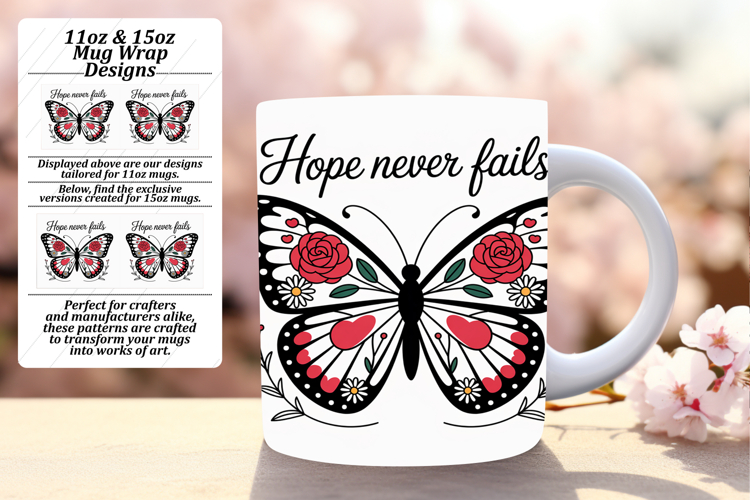 Joyful 15oz Mug Wrap Png Design , Butterfly