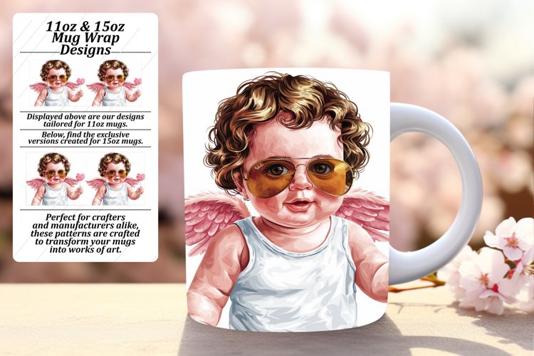 Chic 11oz Mug Wrap Png Template , Cupid