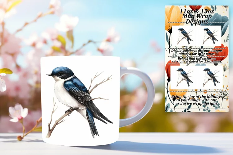 Bird Branch Watercolor Mug Wrap 11oz/15oz Spring